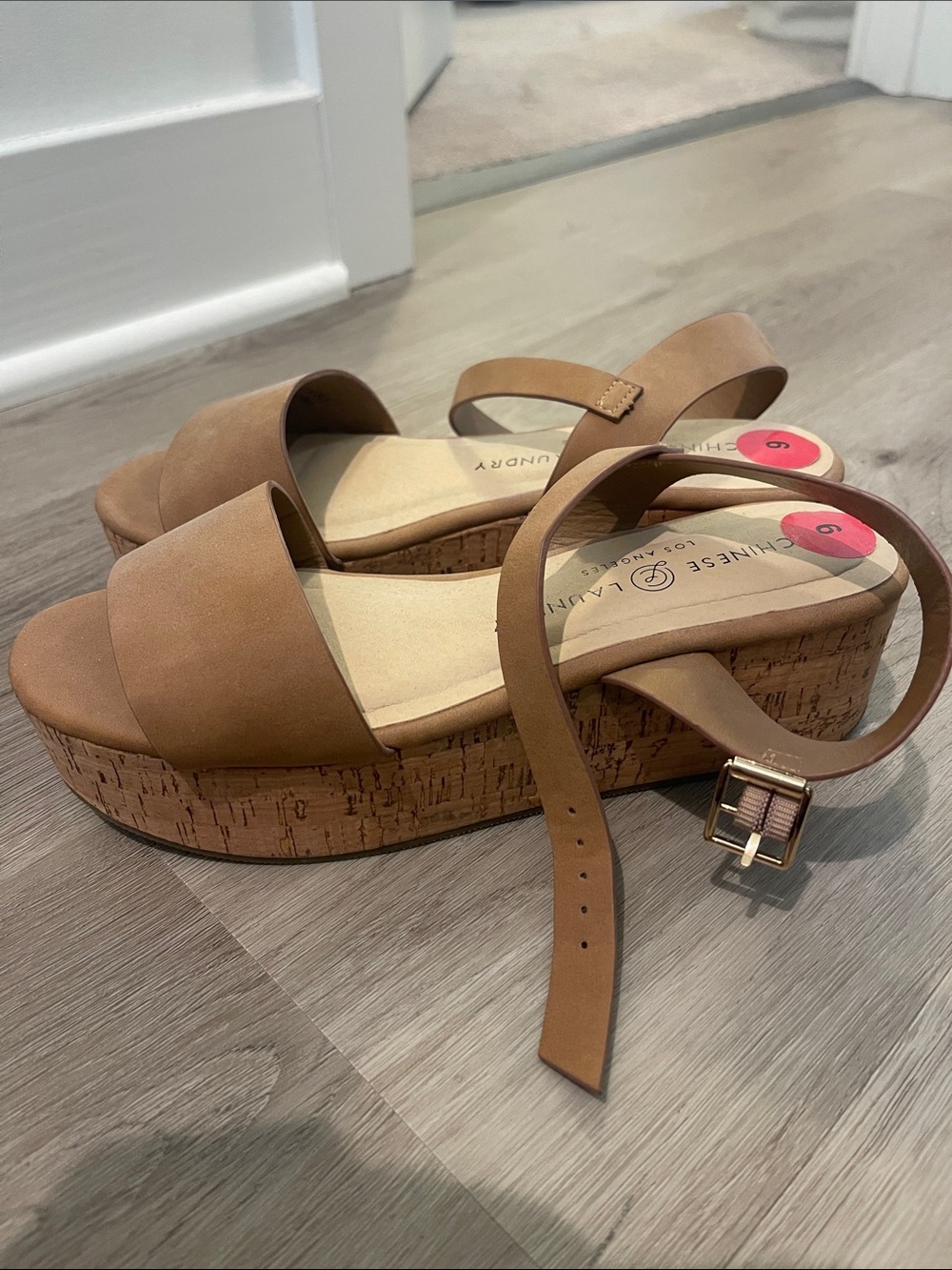 CL by Chinese Laundry Tan Cork Platform Ankle-Strap Sandals